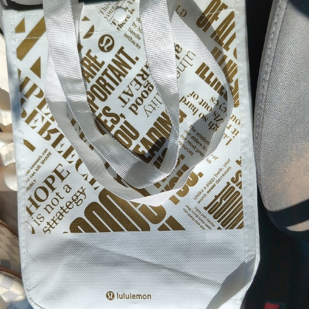 lululemon athletica White and Gold Tote Bag